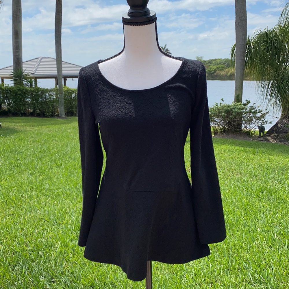 Anthropologie Black Peplum Shirt with Keyhole